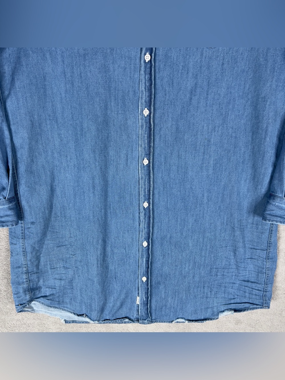 Frank & Eileen Ruffle Mary Denim Shirtdress Women's Medium Stonewash Indigo Mini - Picture 5 of 12